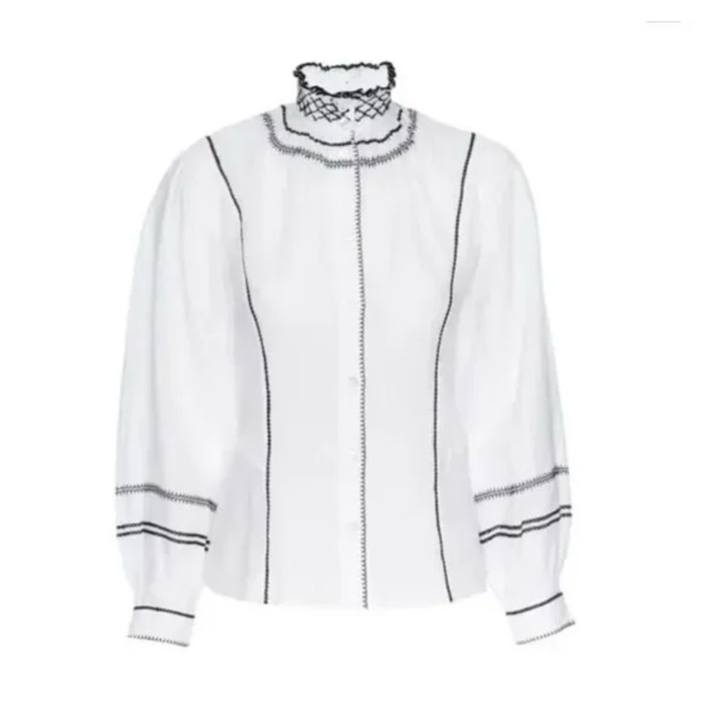 Frame Denim Embroidered Shirt in Blanc Multi
